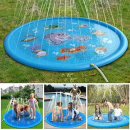 100150200cm Summer Pet Inflatable Swimming Pool Foldable Spray Mat Dogs Kids Outdoor Interactive Fountain Toys y240424
