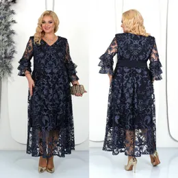 Black Lace Mother Of The Bride Dresses Long Sleeves A Line Wedding Guest Dress Ankle Length Plus Size Evening Gowns