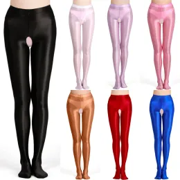 Openers Women Glossy Crotchless Pantyhose Stockings Stain Stretchy Tights Dance Lingerie Oil Shiny Open Crotch Stocking Smoothly Tights