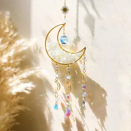 Decorações de jardim Suncatcher Crystal Moon estrela pendurada Cristais de cura de ornamentos Rainbow Maker for Garden Outdoor Decoration Spring Window Decor