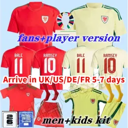 2024 Wales Soccer Jersey 24/25 Home Red Allen Bale Ramsey Shirt National Team James Wilson Brooks Giggs Away Kid Kid Kit Football Uniform