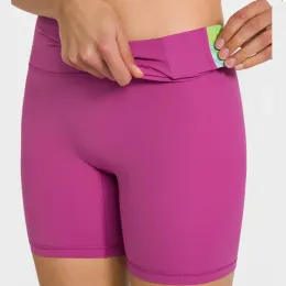 Lu Yoga Shorts alinhados alinhados alinhados da feminina de 3 pontos de cintura de 3 pontos Running Fitness Gym Rouphe Leggings Leggings dentro do bolso