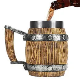 Mugs 600ml Barrel Beer Mug Stainless Steel Coffee Cup Double Wall Drinking Wooden Drinkware Kitchen Supplies