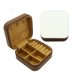 Caixas de jóias em branco da sublimação viagens portáteis caixas de armazenamento de jóias de couro PU portátil para brincos de colar anéis