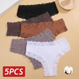 Kadın Panties 5pcs/Set Kadın Dantel Dikişsiz Pamuk Seksi Brezilyalı Pantolon Yüzük Nefes Alabaş Kızlar Yumuşak Giyim Yumuşak Artı Beden Lingerie S-XL