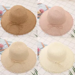 Berets Fashion Hawaiian Straw Hat Sun Cute Women Hats Bow Hand Made Cap Beach Big Brim Girls Summer Summer