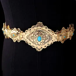 Classic Moroccan Caftan Dress Waist Belt Gold Plated with Rhinestone Middle East Muslim Wedding Belts Ethnic Birdal Chain Belts 240419