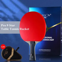 Huieson Pro 9 estrelas Tennis Racket 7ply Alc Double Pimplesin Rubber Ping Pong Patdle FL CS Puxa com o caso 240419