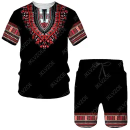 Est Herren Tracksuit African Print Womens Herren T-Shirts Sets Africa Dashiki Vintage Tops Sport und Freizeit männlicher Anzug 240415