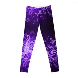 Pantaloni attivi viola bagliore musicale note di leggings ad alta vita in capris