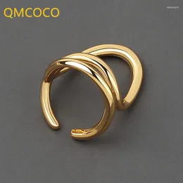 Clusterringe Qmcoco Silber Farbe Ins Style Mode einfache Mehrschichtlinie Geometrische Öffnung Verstellbarer Ring Frauen Party Schmuckgeschenke