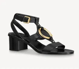 Kadınlar deri sandaletler Goldtone Metal Yüzük Faro Yaz Tasarımcısı Lady Be Ankle Strap Toka Tıknaz Kauçuk Çıkar Sandal8869340