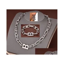 Bracelet, Earrings & Necklace Titanium Steel Great B Letter Thick Chain Female Exaggerated Temperament Retro Glamorous Famous Brand W Dhenu