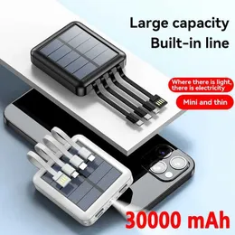 Cell Phone Power Banks 4in1 power bank solar energy 30000mAh large capacity charging mini power bank equipped with four wires suitable for Samsung iPhone and Xiaomi J