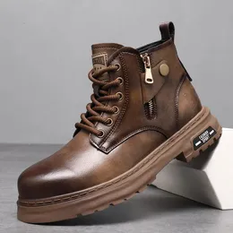 Scarpe da uomo in pelle autentica Hightop Fashion Waterproof Boots Street Street Street Cavalta casual Cavie di alta qualità 240419