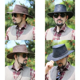 Retro basker Western Cowboy Hat Mens Autumn äkta läder Big Head Cir Cir Cir Cir Cir Cirest BRIM Knight's Cap Winter Tibetan Original Kvalitet