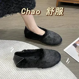 Casual Shoes Luxury Lambwool Moccasins Femme Winter Cotton Women Warm Plush Loafers Comfy Curly Sheep Fur Flats Woman Large Size 40-43