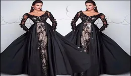 2019 Deep V Neck Black Evening Dresses Löstagbar kjol Lace Applique Elegant aftonklänning Formell klänning 20184970266