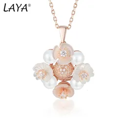 Laya 925 Sterling Silver Fashion Natural Shell Flower High Quality Zircon Freshwater Pearl Necklace For Women Wedding Jewelry 240422