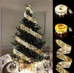 New 50 LED 5m Double Cayer Fairy Lights Strings Christmas Ribbon Bows com ornamentos de árvore de Natal LED Navidad Home2214709