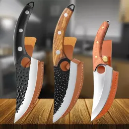 Knivar hamrade smidda kök knivar rostfritt stål slaktar boning kniv vass hushåll kött klyver grönsaksskivning kniv