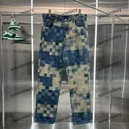 xinxinbuy Men women designer pant paris mosaic Letter jacquard fabric denim sets Spring summer Casual pants Black blue green red S-2XL