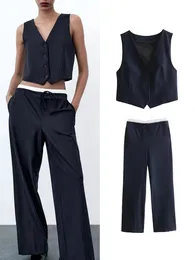 TRAF Womens Vest Pant مجموعات عتيقة الأزياء الأزياء الإناث أنثى VNECK TANK TOPS PATCHORTRING PATCHORT