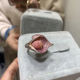 Кластерные кольца натуральное растолочное жемчужное кольцо 18K Розовое золото с причудливым сапфировым цветом калла -лили