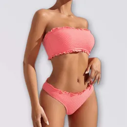 Menas de banho feminina Sexy Bandeau Bikinis Solid Color Sports Sports Top Biquíni Conjunto de duas peças Separa maiô para nadar na praia Arão de banho