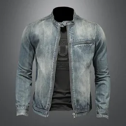 Autumn Men Solid Color Denim Jackets Fashion Motorcycle Jackets Hommes Slimt Fit Cotton Casual Coats Outwear da cowboy 240415