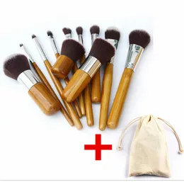 فرشاة احترافية 11pcslot Bamboo Handle Brushes11pcs Make Up Brush Set Cosmetics Brush Kits 9673493