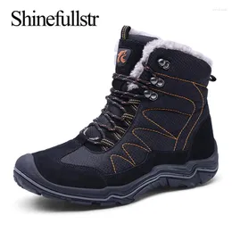 Botas de inverno homens com pilhas de pele alta sapatos de neve de neve de peles