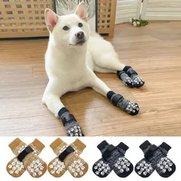 Dog Apparel 4Pcs Anti-Slip Pet Cat Socks Protector Traction Control For Indoor Wear Knitted With Rubber Reinforcement