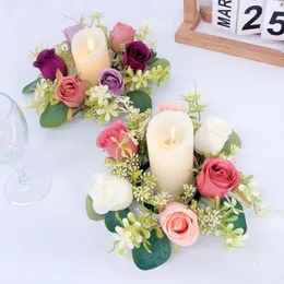 Flores decorativas Fake Rose Garland Candle Ring Wrinal