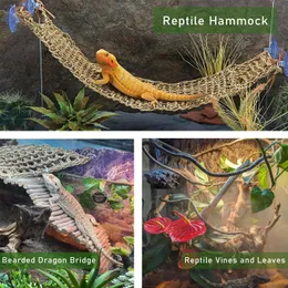 Bearded Dragon Habitat Kit - 9pc Set With Hammock, Bridge, Vines & Plants