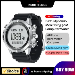Zegarki North Edge Mens Smart Watch Profesjonalny nurkowanie Zegarek nurkowy nurkowanie NDL (bez czasu Deco) 50 m altimeter barometrowy kompas Nowy