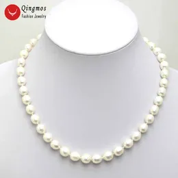 Choker Qingmos Natural Freshwater White Pearl Necklace For Women With 7-8mm Rice Chokers 17" Fine Jewelry Collier Naszyjnik 5024