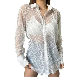 Sexy Sheer Coverp ups Shirts Women Designer de manga longa Tops de navio grátis