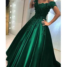 공식적인 빈티지 어두운 이브닝 녹색 드레스 어깨에서 아라비아 두바이 무도회 파티 가운 짧은 슬리브 플러스 크기 칠면조 무슬림 스페셜 OCN 드레스 RABIC