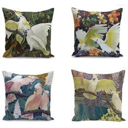 Cuscino pianta di animale tropicale dipinto retrò pappagallode decorativo in tessuto casa di divano di divano 45x45cm