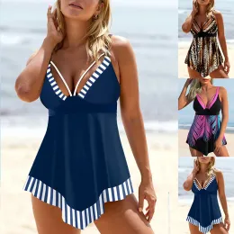 Set 2023 Moda Konforu İki Parça Set Plaj Giyim Yaz Kadınların Yüksek Bel Mayo Yeni Tasarım Baskı Mayo Bikini Seti XS8XL