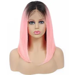 Capelli umani malesi 13x4 pizzo Bob Wig 1bpink 1bgrey dritti peli vergini 13 con parrucca anteriore in pizzo intero 77773250