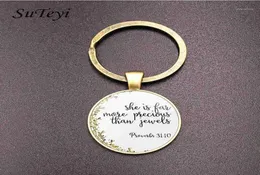 Suteyi Vine Bronze Christian Bible Key Chain Holder Charms Bible Psalm Psalm Glass and Flower Picture Keychain 남자 여자 선물 13856479