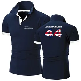 Polos maschile New Brand Men F1 Driver Lewis Hamilton Digital 44 Stampa Polo Shirt Summer Cotton Chind Chinel Personty Short Short Short Tops T240425