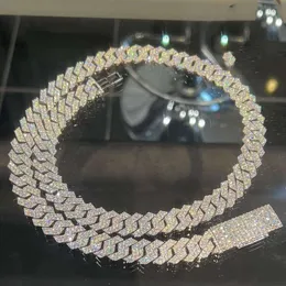 Colar de rapper Chain cubano gelado 925 prata esterlina 14 mm de borda reta VVS Moissanite Cuban Link Chain