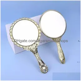 Mirrors Hand-Held Makeup Romantic Vintage Hand Hold Zerkalo Gilded Handle Oval Round Cosmetic Mirror Make Up Tool Dresser Gift Drop De Dhoa2