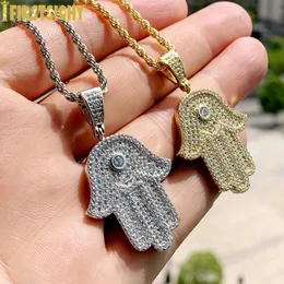 Iced Out Cz Hamsa colar de pendente de mão Bling Cubic Zirkia Olhos do Anjo de Fátima charme Hip Hop Mulheres jóias 240429