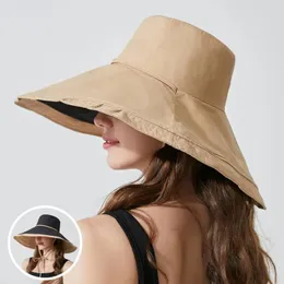 Geniş Memlu Şapkalar Yaz Şapkası Kadınlar Çift Taraflı Büyük Güneş Koruyucu Güneş Pamuk Katlanabilir Açık Boyun Sunhat Düz Renk