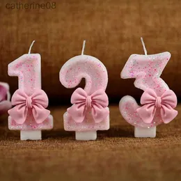 Candles 3D Design Number Birthday Candles New Pink Eco-friendly Extended Big Number Candle Bow Knot Creative Cake Topper Decoration d240429