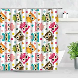 Set di colore carino gufo tende da doccia animali da cartone animato Unicorno stampato per bambini schermi decorativi per bagno set da bagno in tessuto impermeabile